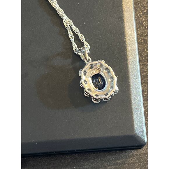 925 Sterling Silver Blue Stone Halo Necklace & Dangle Earrings Set 16.5” - Picture 9 of 16